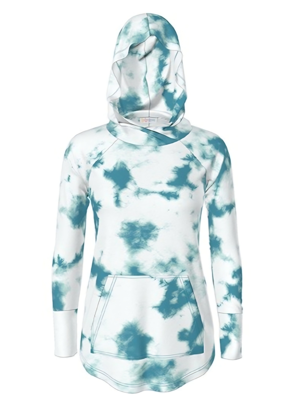 Tie-Dye Pullover Hoodie in Teal and White